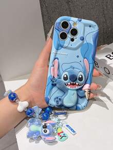 Disney Has Authorized, Phone Case - Chain Set, The Stitch Lilo & Stitch 3D Phone Case Plus A Silicone 3D Stitch Bracelet With Metallic Ring Removable Bracelet, Stitch And Angel Pattern, Compatible With Iphone17/16/15/14/13/12/11/XS/XR/X Plus Pro Max, A Stylish Cartoon Phone Case, The Perfect Gift Choice, Phone Protection, Durable Phone Cover, Great Gift For Friends And Family. - White - View 4