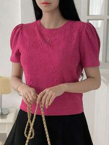 Blusa de mujer de manga corta y cuello redondo, camiseta de verano - Rosa - Ver 5