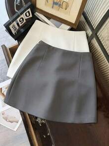 Falda casual versátil de cintura baja con abertura, falda gris, falda A-line de doble capa con bajo con abertura, falda casual de mujer, mini falda, falda corta ajustada de cintura alta con abertura, falda casual versátil para uso diario, r - Gris - Ver 2