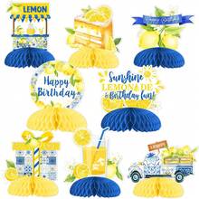 8pcs Lemon Blue Tile Birthday Party Decorations, Honeycomb Table Centerpieces Suitable For Sunny Lemon Theme Party, Amalfi Coast Style Summer Birthday Supplies - V14 - View 6