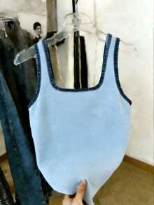 Camiseta ajustada con estampado de lunares para mujer, talla grande vendida - Azul - Ver 2