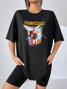 Image Showing A Mythical Hero Accompanied By His Companion, A White And A Fun Friend Representing Strength, Courage And Friendship. Comfortable Casual Women's T-Shirt For Everyday Wear - 黑色 - 查看 6