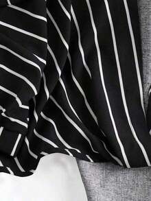 Conjunto de vacaciones para mujer con camisa a rayas de dos piezas falsa - Negro - Ver 5