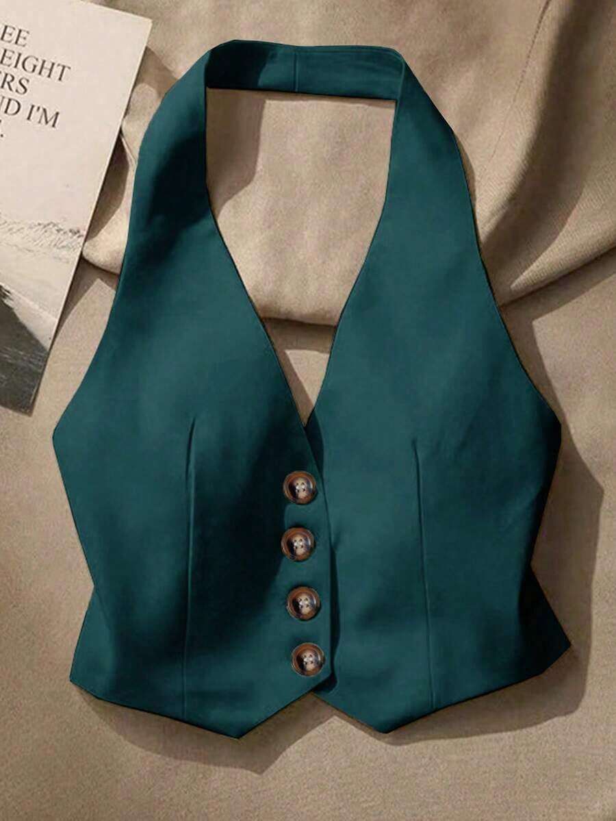 Top sin mangas con espalda descubierta casual para mujer, con botones delanteros, estilo elegante, para verano - Azul eléctrico - Ver 1