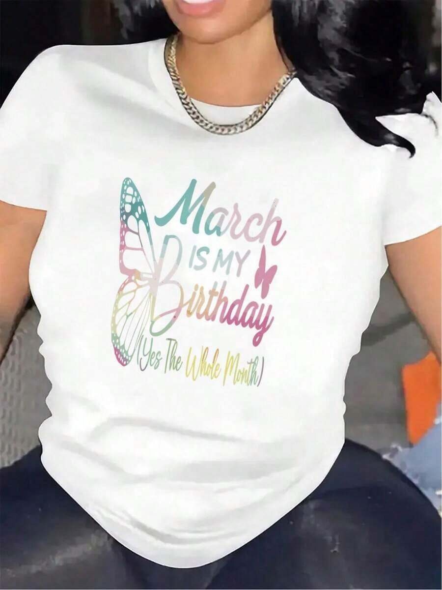 Women's Birthday T-Shirt - March Birthday Tee With Pink And Teal Accents - Lightweight Polyester Top For Parties, Gifts - Soft Clothing For Everyday Wear And Celebrations For Adults, Festive Wear, Vibrant Graphics, Durable Material, Printed T-Shirt, Party Wear - 白色 - 查看 1