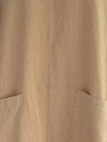 Vestido casual de mujer de cuello en V holgado con contraste de color para vacaciones, 100% algodón - Caqui - Ver 3