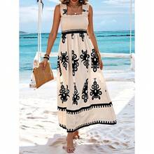 Women's Beach Dress, Holiday Style Printed Strapless Dress - Apricot - View 3