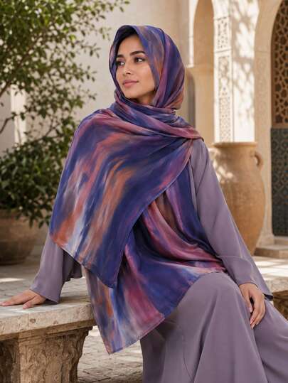 180cm X 80cm Large Size Women's Rayon Headscarf - Double Needle Stitched Ombre Headscarf, Full Coverage Breathable Oversized Headscarf And Shawl