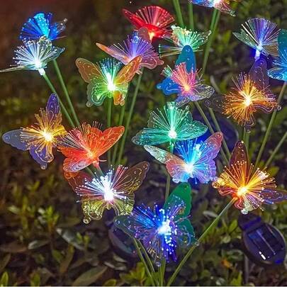 1pc 6LED Solar Powered Colorful Butterfly Fiber Optic Ground Stake Light, Suitable For Yard, Garden, Lawn, Path, Wedding, Proposal, Camping, Surprise Decor, Patio, Holiday [Solar Powered]