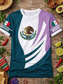 Camiseta holgada para mujer, estampada con los colores del escudo nacional y la bandera de México, ideal para la selección nacional. - Verde - Ver 1