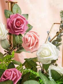 50 fleurs + 2 feuilles Roses blanches en mousse artificielle avec tiges, aspect réaliste pour bouquets de mariage DIY, centres de table pour baby shower, arrangements floraux, décorations de table de fête, décoration de la maison, cadeaux, anniversaires, remises de diplômes, etc. - Poudre de viande - Voir 7
