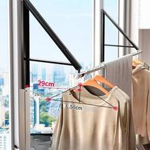 Invisible Folding Clothes Drying Rack, No-Drill Wall-Mounted Telescopic Hanger For Balcony & Window|  Home Organization - 黑色一個裝 - 查看 1