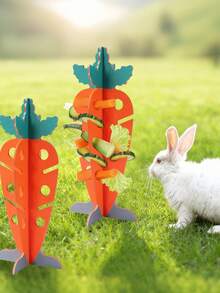 1 Set Carrot Shaped Wooden Pet Food Dispenser, Suitable For Rabbits/Guinea Pigs/Hamsters/Cats, Decorative Pet Feeder, Interactive Feeding Station For Vegetables/Hay/Leaves, Detachable Vegetable Rack, Small Animal Feeding Supplies, Great Gift For Pet Owners - D - View 8