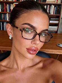 1pc Women's Classic Solid Color Small Frame Rectangular Casual Retro Versatile, Bohemian Leopard Print Fashion Elegant Daily Commute Back To School Flat Lens Glasses, Suitable For Reading, Dating, Computer Use, Smartphone - Multicolor - View 2