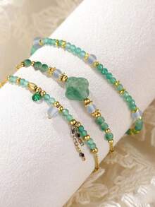 rundraw Beaded Bracelets Set For Women Stackable Healing Layered Bracelets Stack 3PCS Aquamarine Gemstone Crystal Dainty Boho Summer Jewelry For Women - Multicolor - View 5