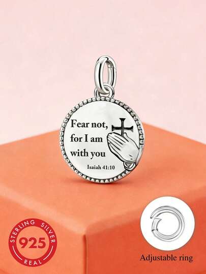 1pc Minimalist & Unique 925 Sterling Silver Prayer Hand Round Pendant, DIY Jewelry, Suitable For Men And Women