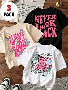 Prenda individual elegante para mujer, no es un conjunto de 3 piezas, 1 pieza/set de camisetas de manga corta adecuadas para ropa de calle, top oversize de cuello redondo para salidas diarias, camping, conciertos, eventos de hip-hop, rock y rap. Camisetas con temática de vacaciones, camiseta con estampado gráfico, top casual de manga corta y cuello redondo para verano y primavera, con temática de vacaciones, perfecto para atuendos casuales, top con estampado divertido. | Tela de Textura Suave - Blanco - Ver 1