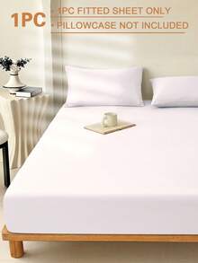 1pc White Super Soft Solid Color Fitted Sheet, Bedding, Lightweight Fitted Sheet, Mattress Cover, Deep Pocket Design Up To 11.8 Inches Fitted Sheet, Soft & Breathable, Suitable For Single, Double, Queen, King Size Beds, All Seasons, Room Decor, Machine Washable - White - View 4