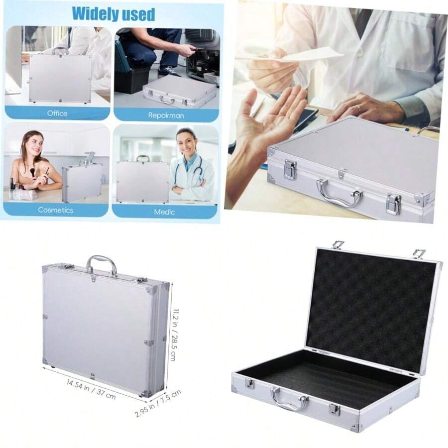 VILLCASE Portfolio de Aluminio Caja De Almacenamiento Portátil De Aleación Aluminio Estuche Multiusos Para y Herramientas Compacto y Ligero Para Hogar Oficina - Pago - Ver 1
