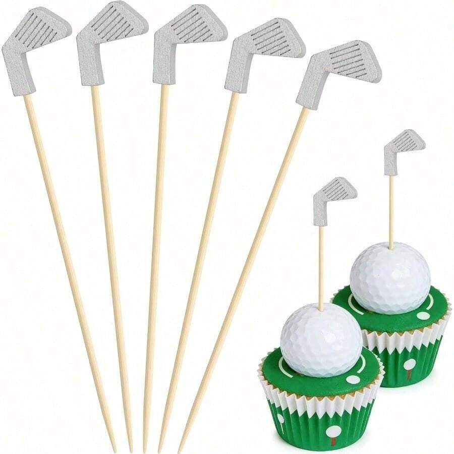 Golf Cocktail Picks, 4.7 IN Fancy Toothpicks For Appetizers, Wooden Fruit Skewers Bamboo Food Sticks For Sandwich, Masters Golf Themed Party Decorations Supplies Drinks Decor Charcuterie Accessories - Xem 1