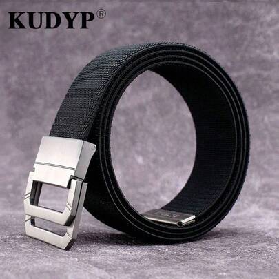 KUDYP Extra lange einfarbige lässige elastische Leinwand-Gürtel, minimalistischer vielseitiger dicker elastischer Metallschnallen-Doppelring, geeignet für Herren, Große Größen, schwarz, 170 cm Länge, 3,8 cm Breite, geeignet für Lässig, Sport, Outdoor-Bekleidung. Abnehmbar und kürzbar.