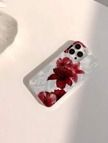 1个时尚粉色花朵拼接图案防水、防指纹、防刮透明IMD软面光滑手机壳 - 彩色 - 查看 2