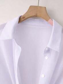 Nueva blusa de gasa de unicolor con chal corto casual de estilo de alas de murciélago para mujeres - Púrpura malva - Ver 3