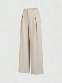 Pantalones anchos de mujer vintage elegantes con textura y plisados, para otoño/invierno - verde menta - Ver 3