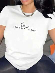 Durable And Lightweight T-Shirt Featuring A Heartbeat Design, Perfect For Restaurant Attire.Offers A Comfortable Fit For Everyday Wear And Serves As A Stylish Casual Top For Women'S Fashion EnsemblesShirt > Beautiful. - 白色 - 查看 7