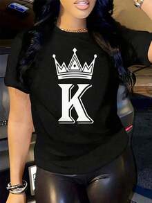 Camiseta de manga corta para mujer |   Envíos a México |   Tela Transpirable de Alta Calidad |   Camiseta holgada de manga corta con estampado en blanco y negro para mujer |   Crown y K Design |   Negro |   Lavable a máquina |   Top Casual Deportivo de Cuello Redondo |   Moda Holgada y Cómoda |   Regalo Unisex para las Fiestas |   Conjunto para Parejas |   Ropa de Primavera y Verano |   Adecuado para todas las estaciones |   Transpirable y Absorbente de Sudor para Deportes, Correr y Senderismo |   Ropa de Mujer - Ocio - Negro - Ver 1