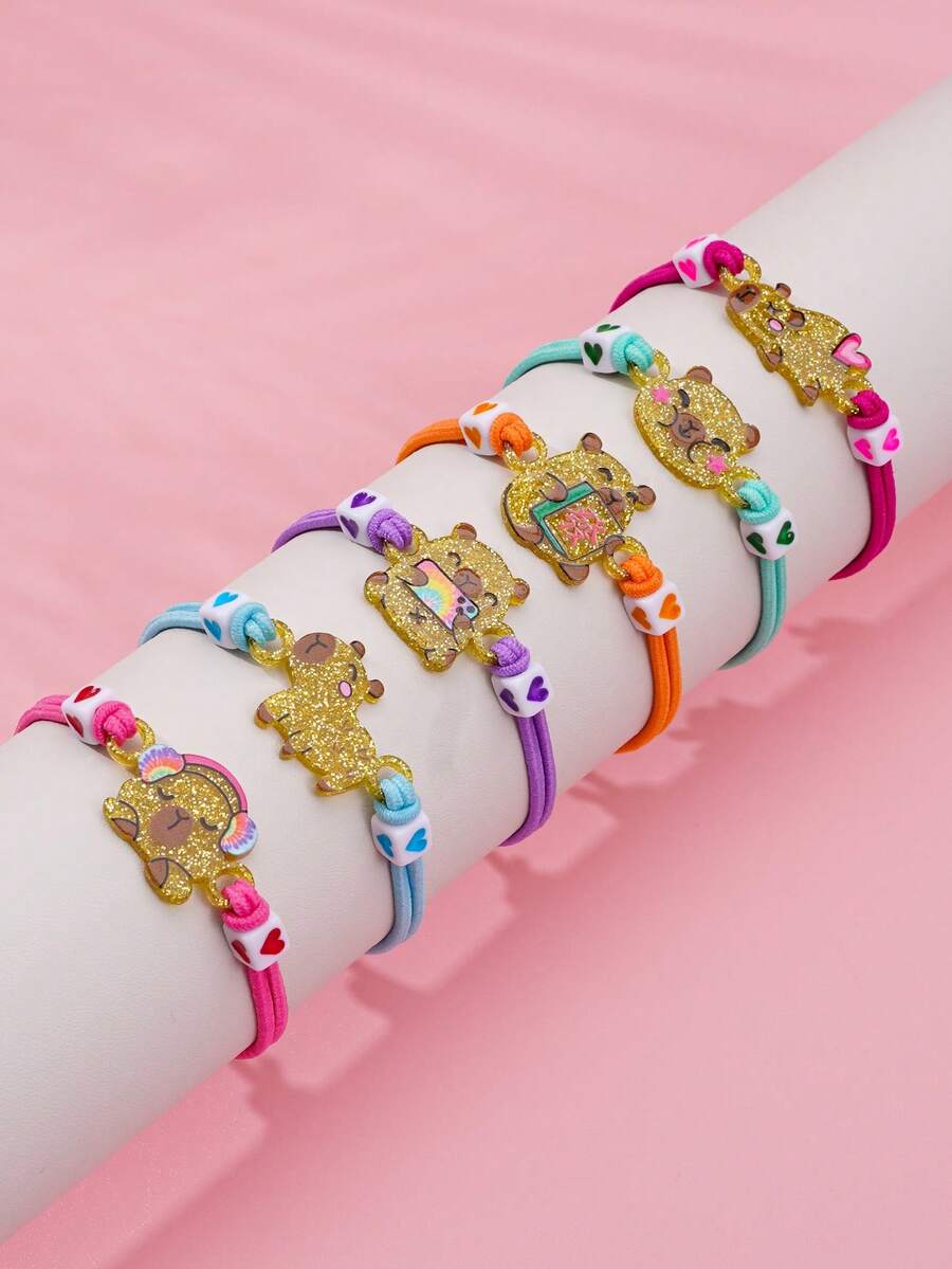 Bộ 6 vòng tay co giãn hình chuột lang nước và mèo hoạt hình dễ thương, quà tặng cho bé gái, con gái, cháu gái, tiệc sinh nhật. - Nhiều màu - Xem 1