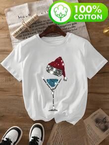disfraz halloween hombreCamiseta gráfica azul marino para mujer con diseño de cóctel y gorro de Papá Noel - Suave, 100% para fiestas navideñas, eventos de cóctel - Top transpirable para uso diario en verano - Lavable a máquina Ropa de moda para mujer, camisetas navideñas, ropa festiva, ropa casual, material cómodo, ropa duradera, ropa de temporada playera de hombretwilight Y2k Camiseta Camisa De - Blanco - Ver 1
