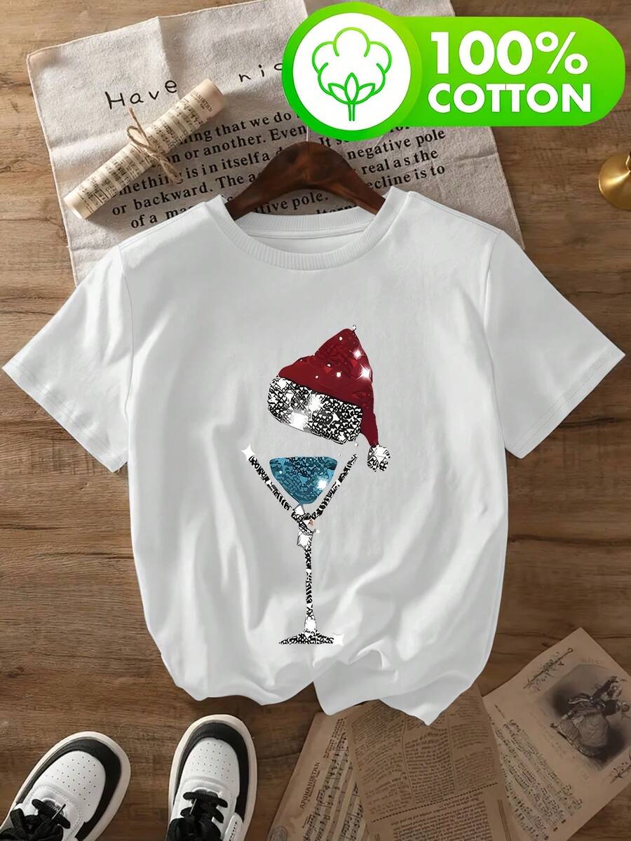 disfraz halloween hombreCamiseta gráfica azul marino para mujer con diseño de cóctel y gorro de Papá Noel - Suave, 100% para fiestas navideñas, eventos de cóctel - Top transpirable para uso diario en verano - Lavable a máquina Ropa de moda para mujer, camisetas navideñas, ropa festiva, ropa casual, material cómodo, ropa duradera, ropa de temporada playera de hombretwilight Y2k Camiseta Camisa De - Blanco - Ver 1