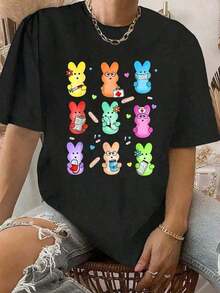 Camiseta Vintage con Estampado de Enfermera Conejita para Pascua, Camiseta de Cuello Redondo para Verano, Top Suave de Manga Corta para Mujer, Camiseta Elegante y Cómoda para Mujer, Camisetas Gráficas de Modaropa de calor mujer - Negro - Ver 7