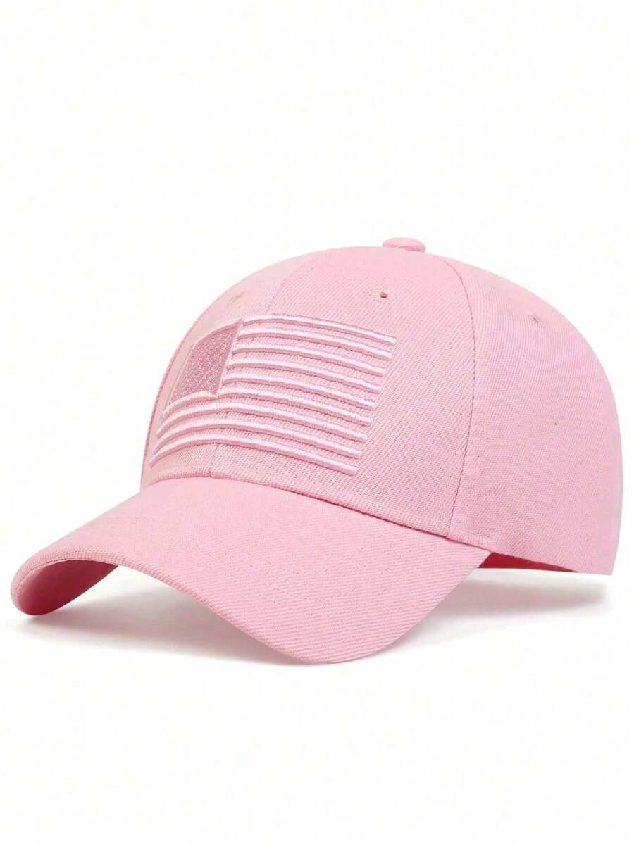 1 pieza Gorra de béisbol ajustable para hombres con bordado de bandera de EE. UU., sombrero casual para exteriores para primavera y otoño - Rosa - Ver 1