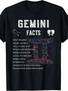 Plus Size Women's T-Shirt With The Gemini Zodiac Sign - Astrology Gift For May And June Birthdays. Casual Black Short-Sleeved Crew Neck T-Shirt With Gemini Facts Design, 180 G/M², For Gemini Women. Classic Retro Style, Crew Neck, And Short Sleeves. - 黑色 - 查看 6