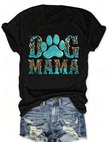 Camisetas estilo animeDogMama Pattern-Shirt - Women's Casual Round-Neck Short-Sleeve-Shirt, Breathable Polyester Fiber, Washable, Black With Blue Lettering And Paw Print Design,Camisetas con diseños gráficos para niños pequeños, Camisa de manga corta para hombre,aptas para el uso diario,Camisa de mujer,Camiseta de apoyo al Mundial,Camisetas con temática de primavera 2026 - Negro - Ver 6