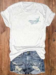 GiftCamiseta con Estampado [Promoción Dirigida] SAVE THE OCEAN, Camiseta de Manga Corta Casual para Mujer, Ropa de Mujer - Camiseta de Manga Corta de Algodón, Estilo Vintage Urbano, Unisex, Corte HolgadoSoft - Blanco - Ver 4