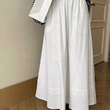 Women's Plain Elastic Waist Long Casual Skirt Fall Skirts - Negro - Ver 6