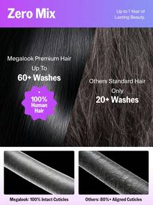 MEGALOOK 13x6 HD蕾絲前假髮，自然波浪黑色髮，100%人髮，無需膠水，180%/200%密度，附拉繩，適合初學者，預修剪自然髮際線，全耳對耳 - Natural Black - 查看 6