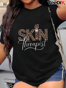 Una camiseta de manga corta para mujer, moderna, a la moda, retro, holgada, suave y cómoda, adecuada para actividades al aire libre en primavera y verano, camiseta de color sólido para mujer, con un cómodo diseño de estampado de leopardo, producida por un especialista en cuidado de la piel.blusas para mujer,blusas casuales para dama,tops,, mujer premium,y2k,playeras de mujer curvy,ofertas y liquidaciones ropa mujer,playeras deportivas para mujer,,playeras de hombre, mujer,blusas>elegante FLPY - Negro - Ver 1