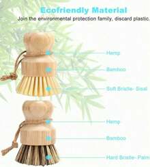 Aisuly Bamboo Dish Brush Set, 2 Pcs Palm Wooden Dish Scrubber Brush, Dish Brushes, Durable Wood Dishes Scrub Brush, Natural Round Vegetable Cleaning Pots Pans Sink Washing Kitchen Brush - 顏色A - 查看 3