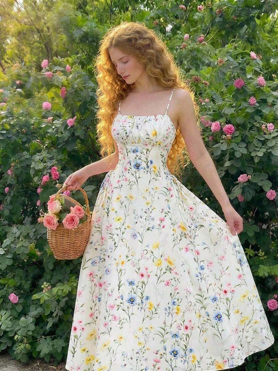 Vestido de tirantes unicolor pecho con fruncido con cordón lateral - Multicolor - Ver 1
