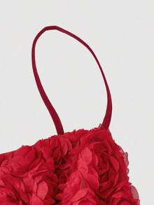 Vestido de tirantes unicolor pecho con fruncido con cordón lateral - Rojo 2 - Ver 6