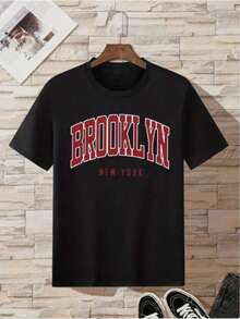 Men's T-Shirt With Letter Print - Black - View 2