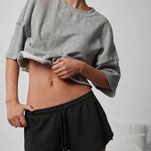 Mid Rise Drawstring Waist Textured Waffle Knit Lounge Short Spring, Summer, Festival, Stagecoach, Coachella, Boho, Cute, Casual, Country Concert Outfit, Nashville, Rodeo, Western Wear For Women, Vacation, Beach, 4th Of July Outfit - Verde Oscuro - Ver 7