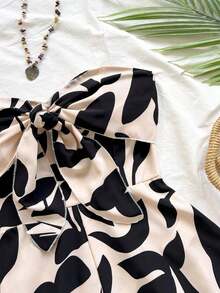 verano con estampado de silueta acuarelada para mujer, adecuado para vacaciones, cruceros, carnavales y resorts.Diseño con nudo delantero y espalda descubierta, corte holgado, ideal para fiestas, citas, San Valentín y para usar en capa - Multicolor - Ver 6