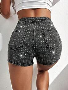 Shorts De Mezclilla Ajustados De Cintura Alta Para Outfits De Verano - Negro 3 - Ver 2