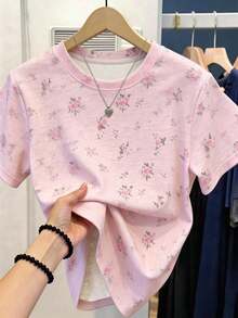 Blusa con estampado de flores, camiseta gráfica, ropa de verano, top para mujer, conjunto para hermana, actual, blusas y camisas de moda, camiseta estética, regalo para hermana, regalo para mamá, top de moda minimalista casual - Rosa - Ver 5
