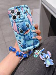 Disney Has Authorized, Phone Case - Chain Set, The Stitch Lilo & Stitch 3D Phone Case Plus A Silicone 3D Stitch Bracelet With Metallic Ring Removable Bracelet, Stitch And Angel Pattern, Compatible With Iphone17/16/15/14/13/12/11/XS/XR/X Plus Pro Max, A Stylish Cartoon Phone Case, The Perfect Gift Choice, Phone Protection, Durable Phone Cover, Great Gift For Friends And Family. - trắng - Xem 1